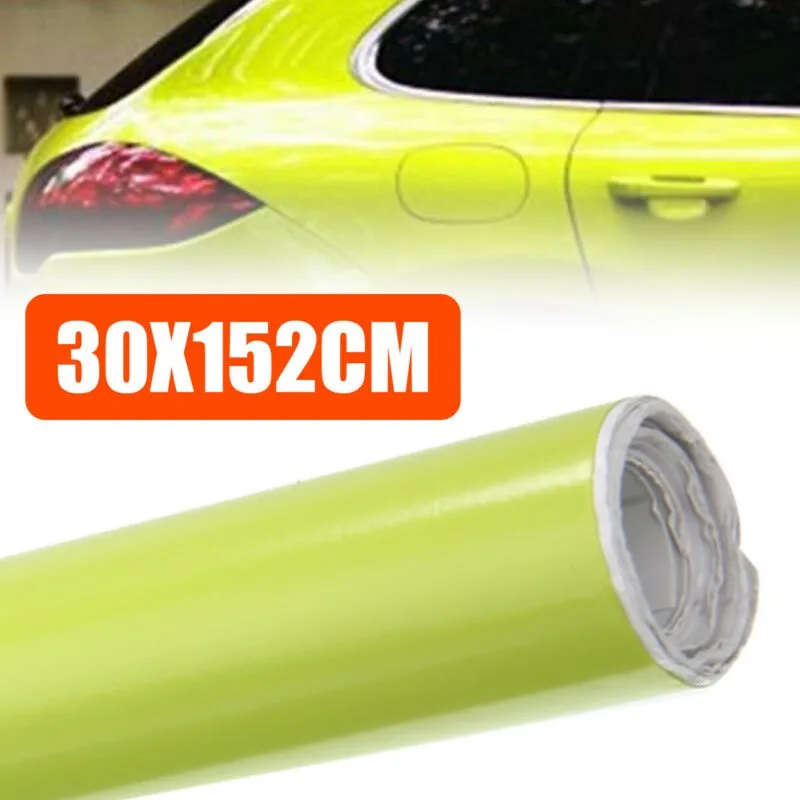 30x152cm Glossy Neon Yellow Vinyl Film Gloss Glossy Car Wrap Foil Sticker With Air Bubble Free Motorcycle Car Wrapping