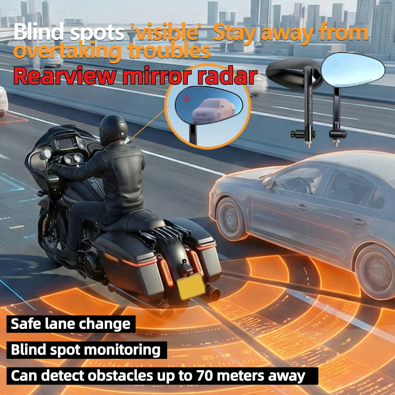 For Harley Davidson Motorcycle BSD Blind Spot Detection Sensor Radar Driving Warning System Radar rearview mirror