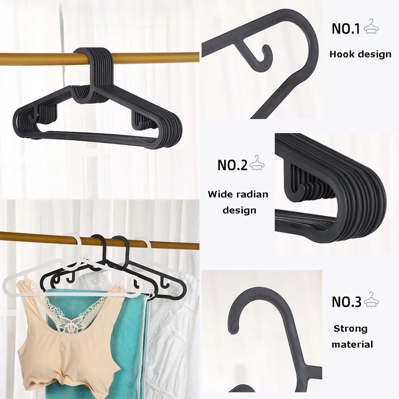 

10Pcs Simple Black White Japanese Style Clothes Hanger With Anti-Slip Hook Ultra-thin Slim Space-saving Flexible Clothing Hanger