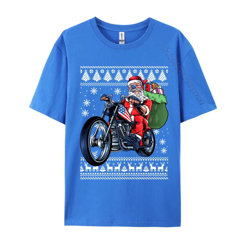 Santa Claus With Motorcycle Xmas Tree Ugly Christmas Sweater Sweatshirt Tshirt Funny Crew Neck Tshirt Pure Cotton