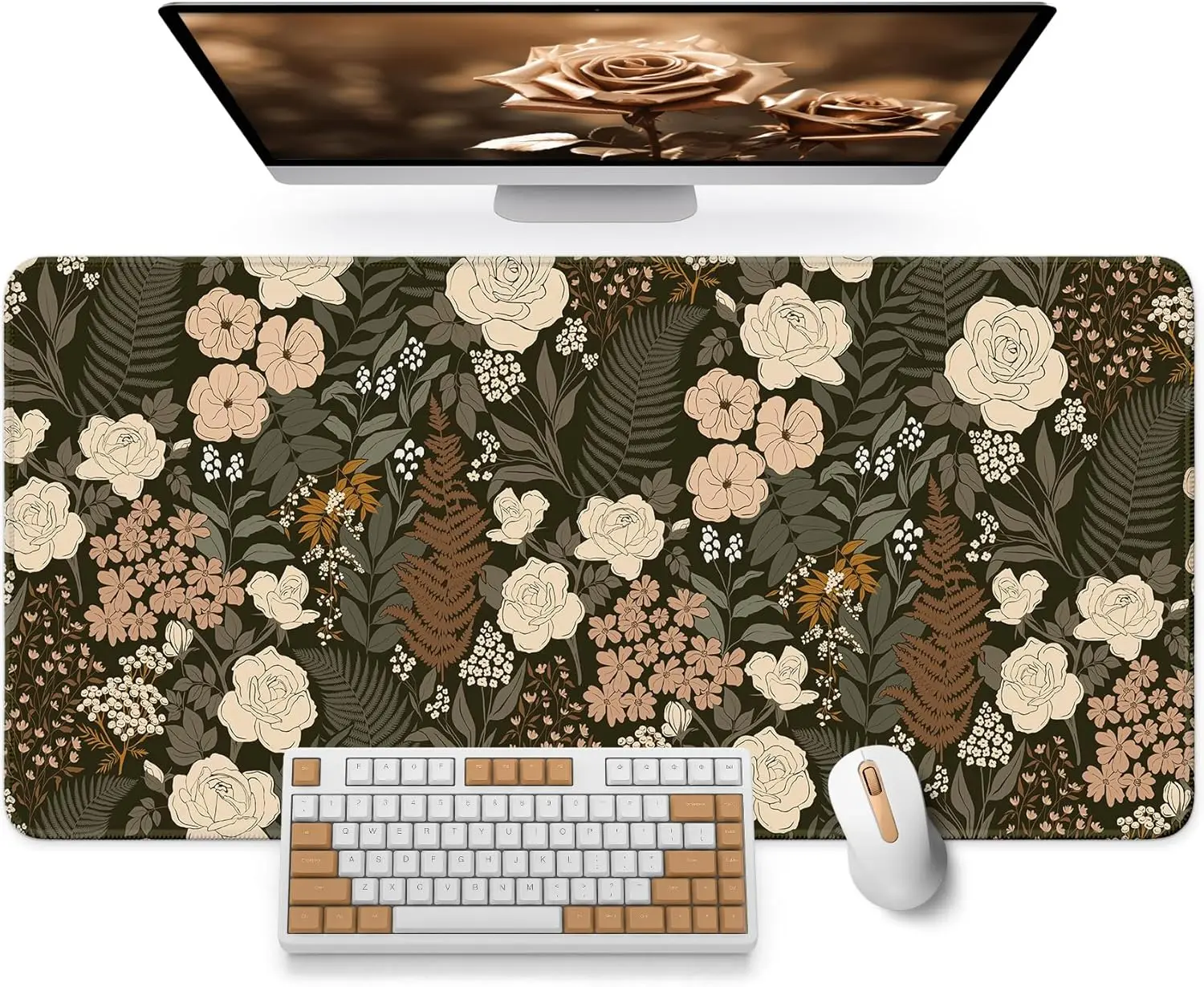 

Large Mouse Pad for Desktop,Wild Rose Desk Mat Protector,Non-Slip Rubber Base with Stitched Edges Laptop for Office/Game/Home