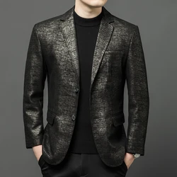 Genuine Leather Sheepskin Blazers For Men Slim Fit Silky Fashion Winter Quality Soft Comfortable Gentleman Suits Terno Masculino