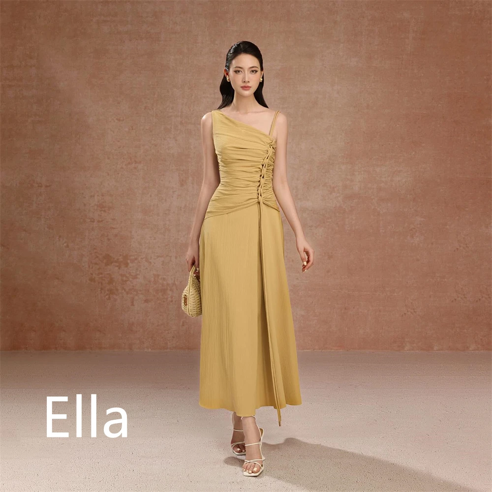 Dostosowana wysokiej jakości suknia wieczorowa z dżerseju w kolorze khaki Temperament na jedno ramię, bez rękawów, do kostek, na zamówienie