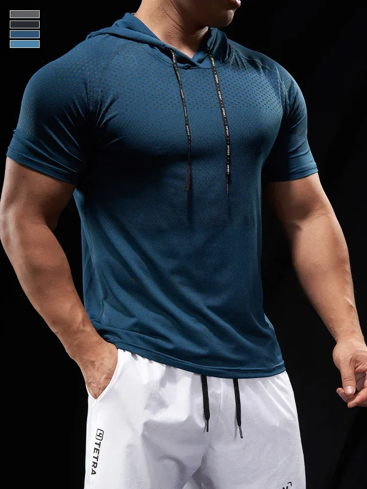 

Men's Running Fitness Sports Shirts Tops Muscle Training T-shirt Short Sleeve Hoodies Outdoor Cycling Training Hoodie Clothes