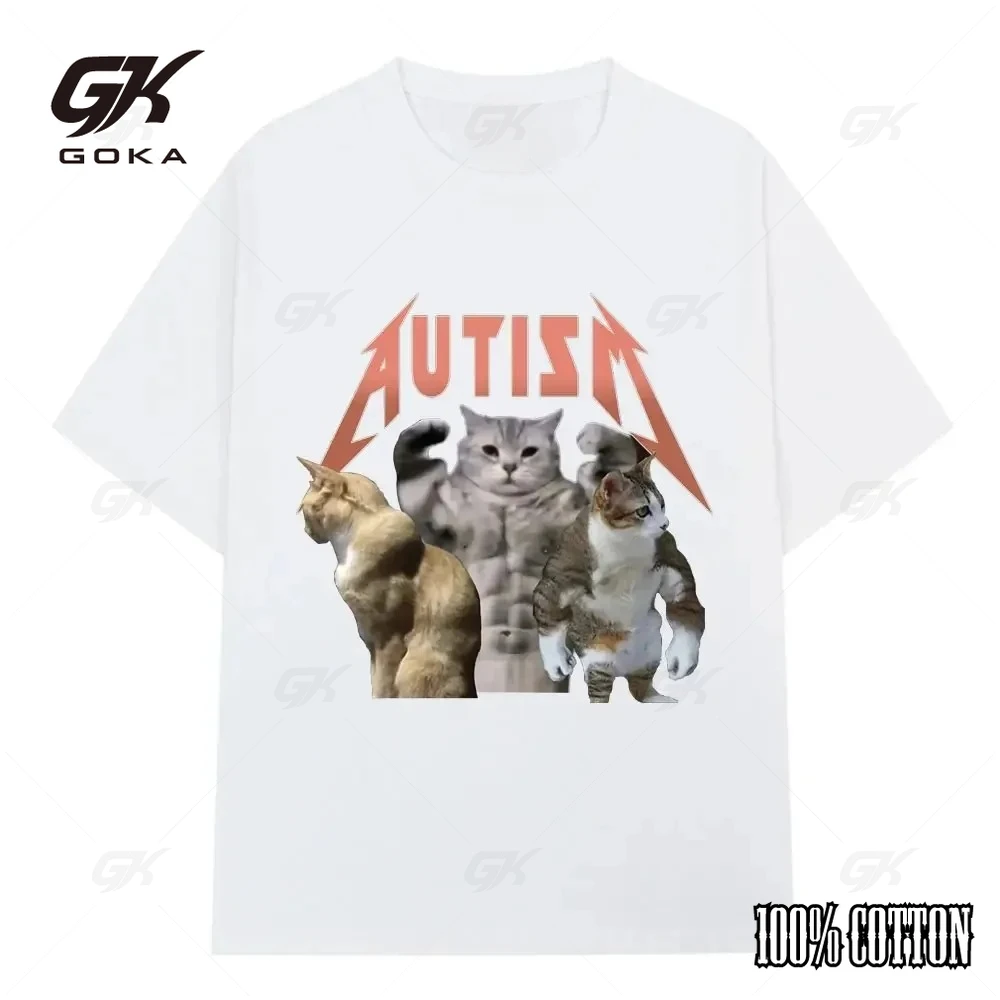 Streetwear Hip Hop Harajuku Buff Cats Autism Meme T-shirt Fitness Gym Fashion Short Sleeve Men Women Cotton Comfort tees tops