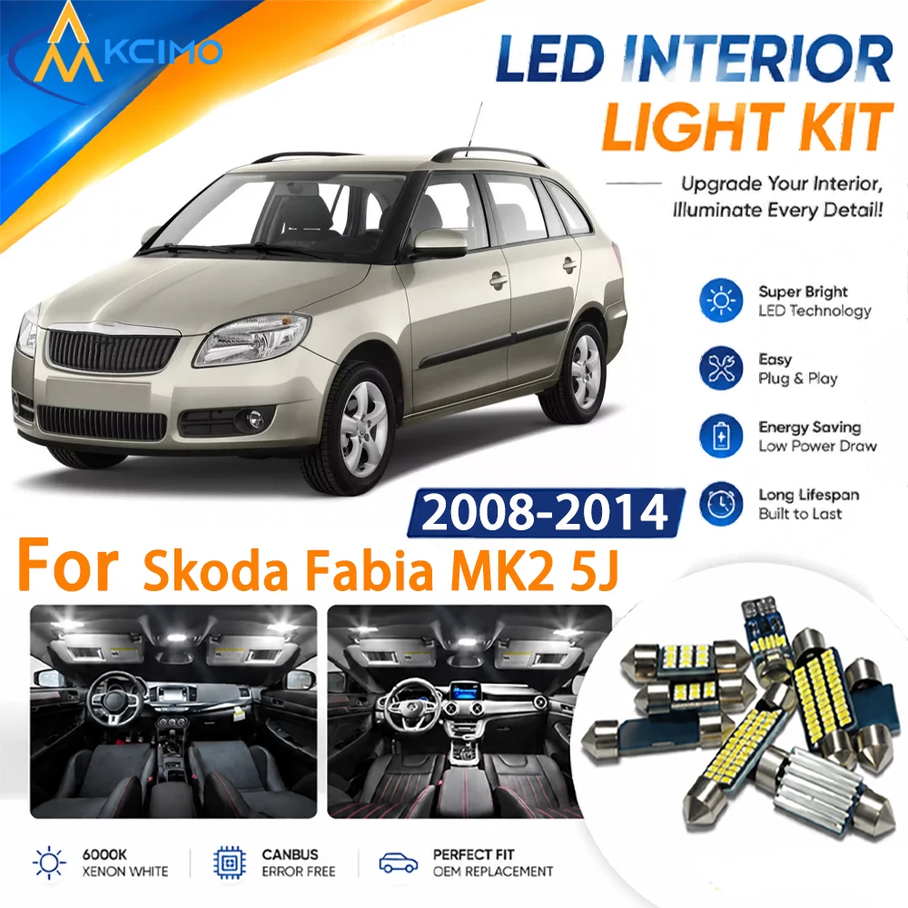 Full Cabin Interior LED Light Kit for Skoda Fabia MK2 5J 2008-2014, Replace Dome Map Lamps to Boost Cabin Visibility