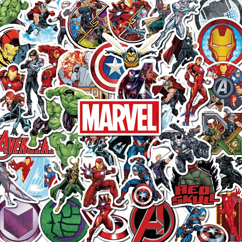 50pcs Disney Marvel Stickers Anime Decal Skateboard Laptop Motorcycle Guitar Cute Cartoon Sticker Pack Kids Toy Birthday Gifts