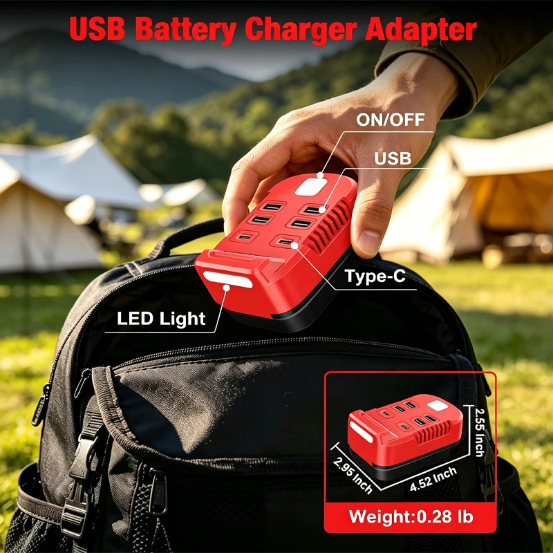 USB Adapter for Milwaukee 18V Li-ion Battery  Mobile phone charger with USB Port and TYPE C Port Fast Charger Power Bank