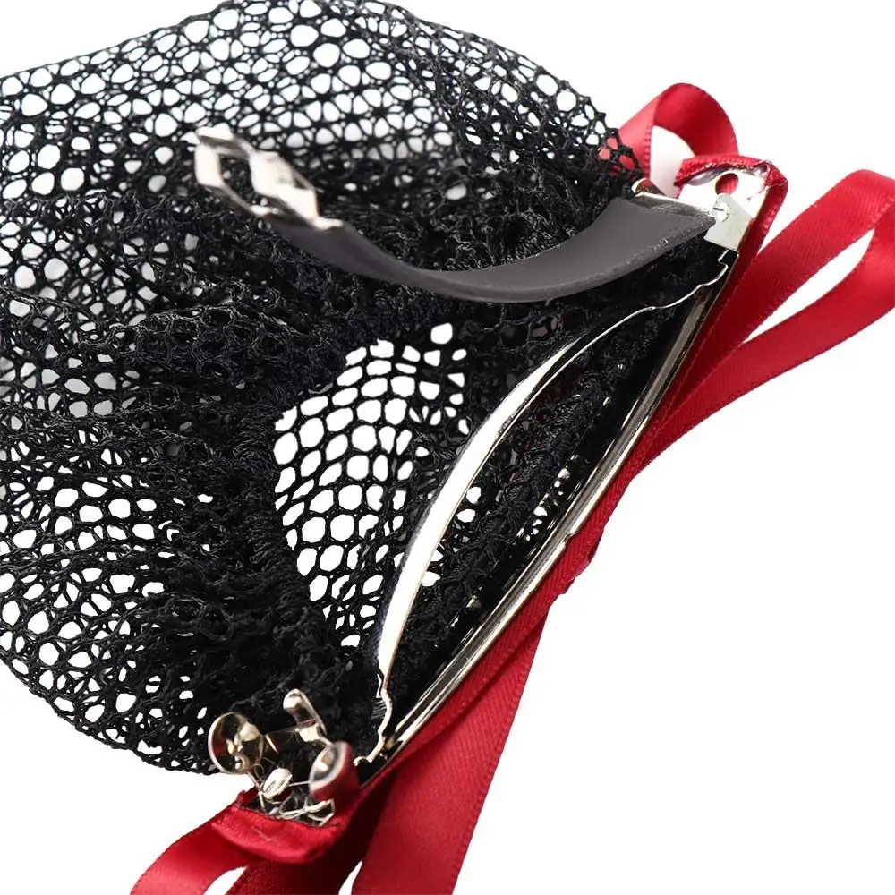 Mesh Hair Net Lady Dance Headdress Bow Office Hair Net Hairgrips Cover Net Korean Bun Snood Ponytail Clip Women Spring Clips