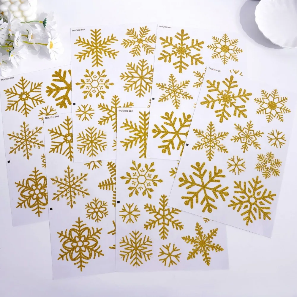 6pcs Glitter Snowflake Sticker Blingbling Clinquant Electrostatic Sticker New Year Wallpaper Room Decor Window Decoration Decal