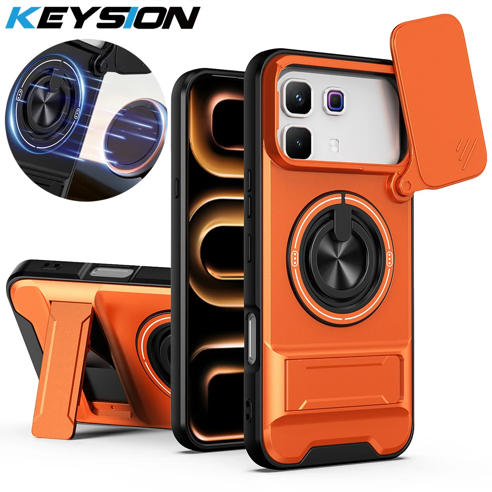 KEYSION Magnetische Handyhülle für Infinix Note 60 Pro 5G, Schiebekameraschutz, aufrechter Ständer, 360° °   Ring Stoßfeste Rückabdeckung