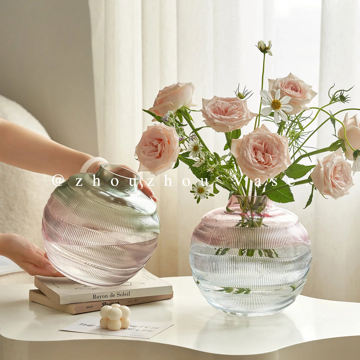LH Water Ripple Gradient Glass Vase Home Indoor Desktop Model Room Decoration