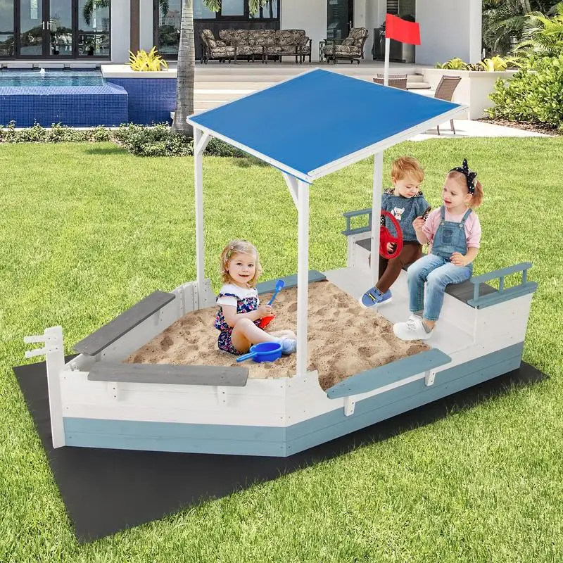 Obrázek 3: Pirát koráb sandbox s baldachýn s lavice sedačky a dno liner-white