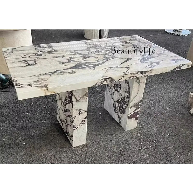 N62 Natural marble dining table Atmospheric high-end rectangular villa large apartment dining table