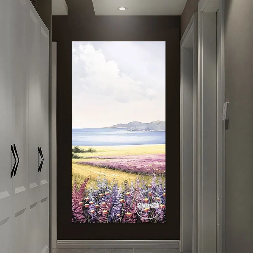 Hotel Decorative Item Lake Scenery Large Paintings Knife Flowers Canvas Picture Unframed Handmade Wall Hangings Art For Wall