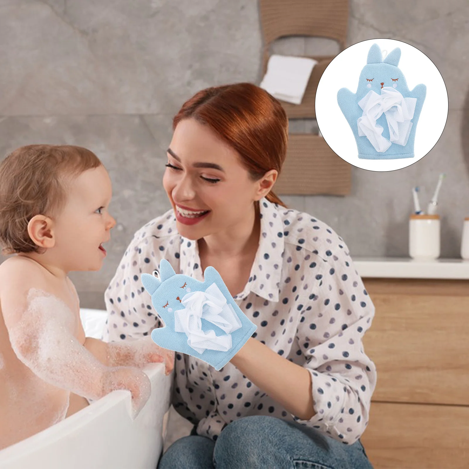 

Baby Wash Mitt Double-Sided Cartoon Rabbit Shape Soft Bath Glove Gentle Exfoliating Baby Washcloth for Bath Shower Use
