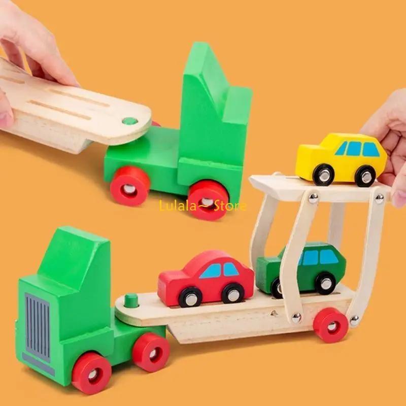 Y4QA Sliding Car Model Transport Truck/Plane Toy Crashproof Pocket Toy Wooden Block for Babies Boy Girls Learning Playset Xma