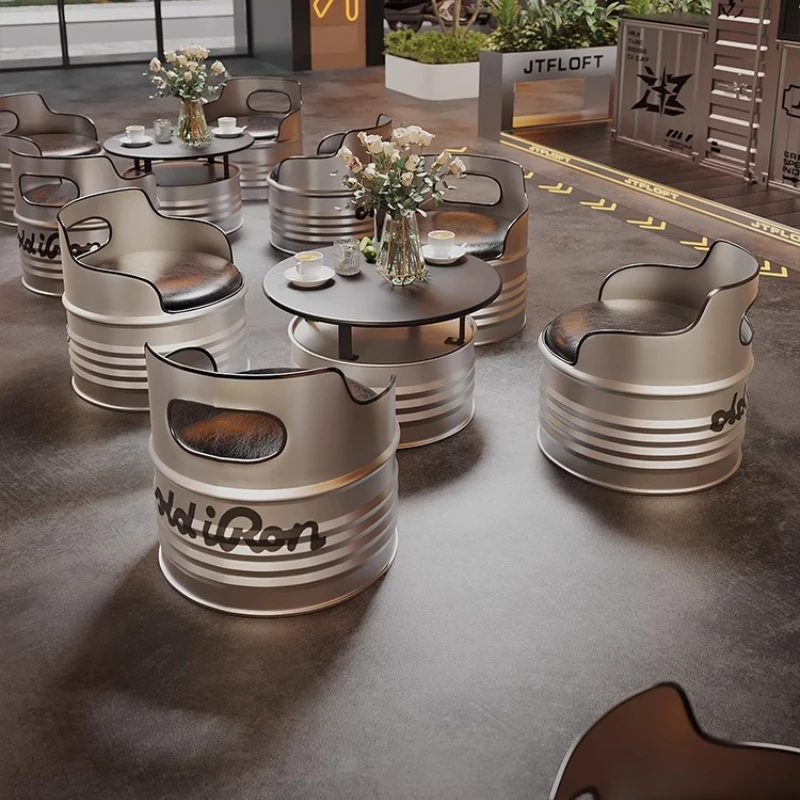 

Wind oil drum tables and chairs cafe locomotive club bar break negotiation booth sofa