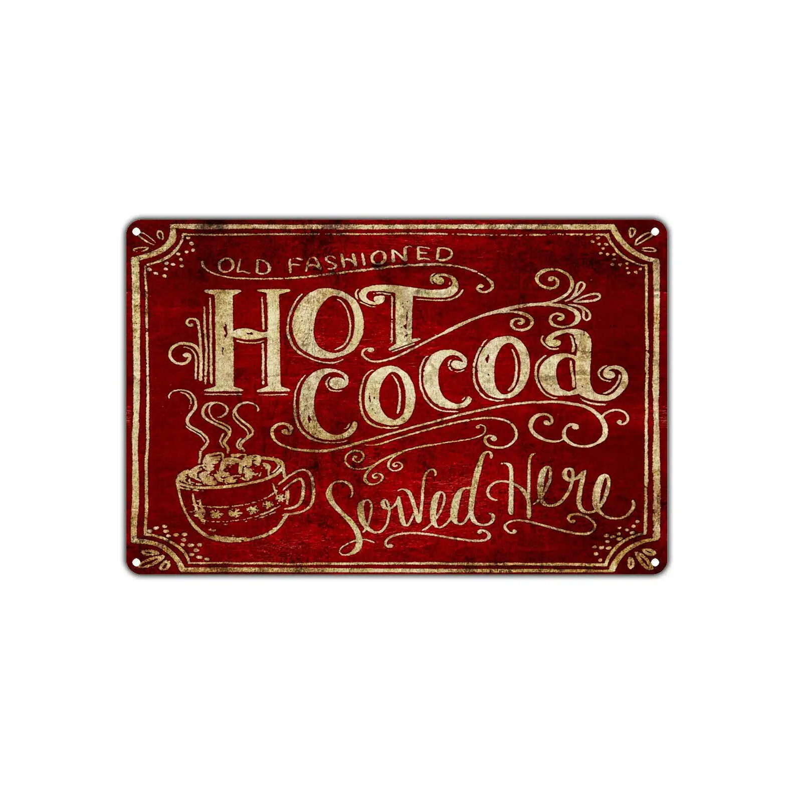 Vintage Metal Tin Sign Hot Cocoa Served Here Outdoor & Home Bar Street Wall Decor Signs 12X8Inch