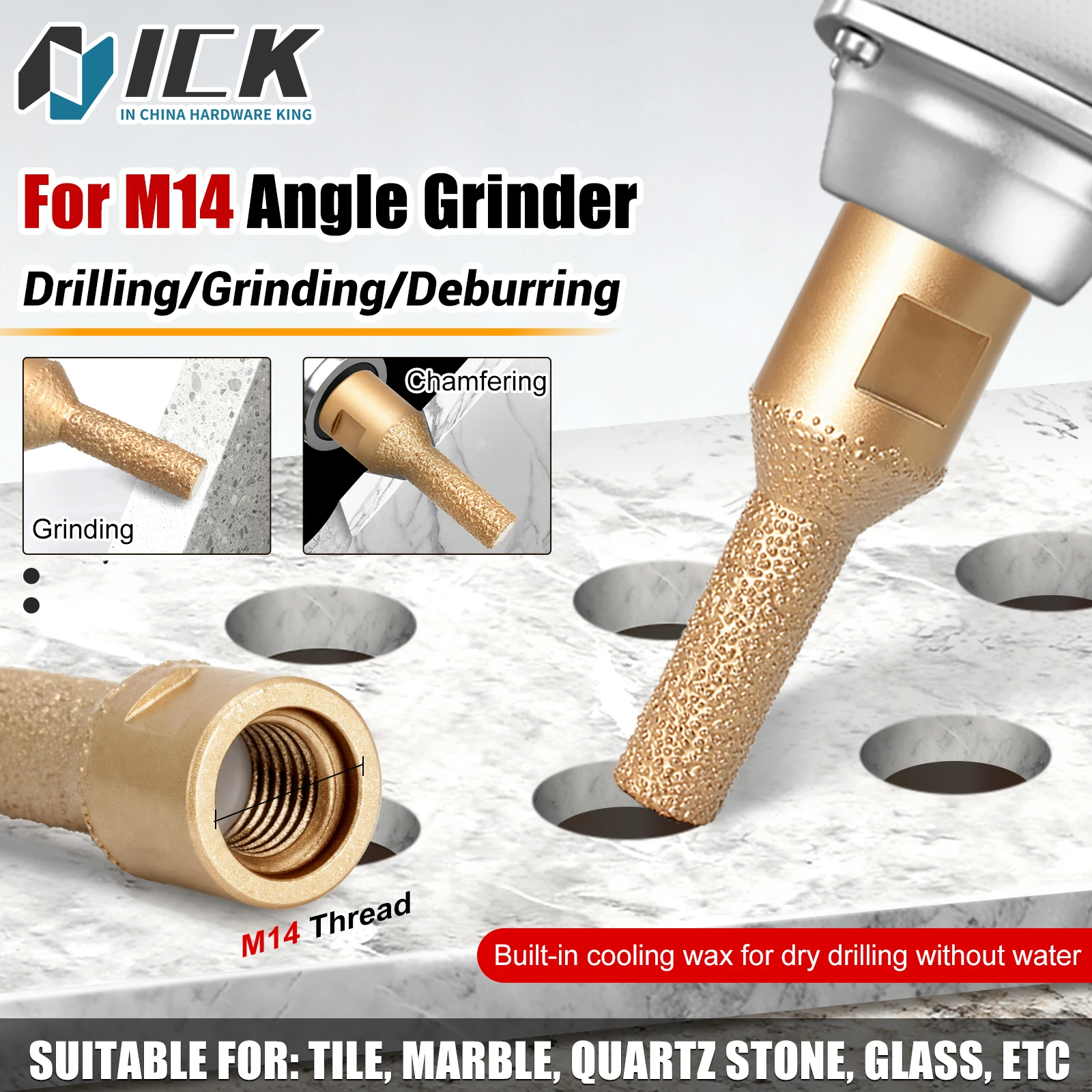 

M14 Diamond Hole Saw for Angle Grinder Create Smooth Holes & Edges on Tile/Marble/Glass 6-16mm for Drilling/Grinding/Chamfering