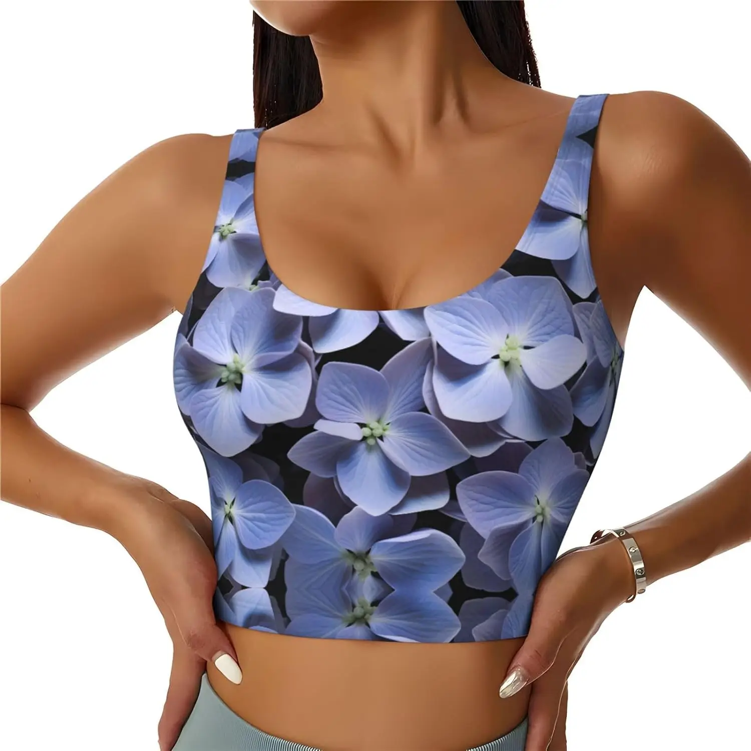 Summer Mauve Hydrangea Printed Women's Sports Vest, Suitable for Yoga, Pilates and Fitness Training Clothing