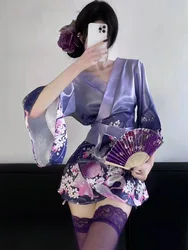 Purple Kimono Sexy V Neck Mini Dress Flower Dream Anime Cardigan Clothing Printing Dress Elegant Fashion Women Tops PQ1P