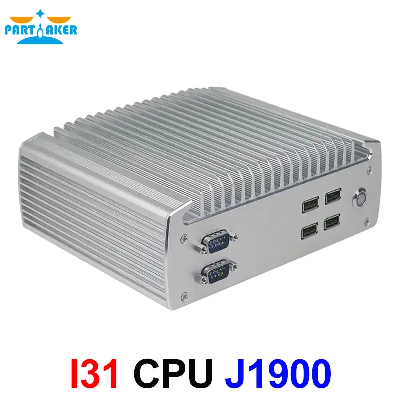 Промышленный мини-ПК Partaker без вентилятора Intel Celeron J1900, четырехъядерный процессор, двойной микрокомпьютер Lan Linux, поддержка RS232 RS485 COM HDMI VGA