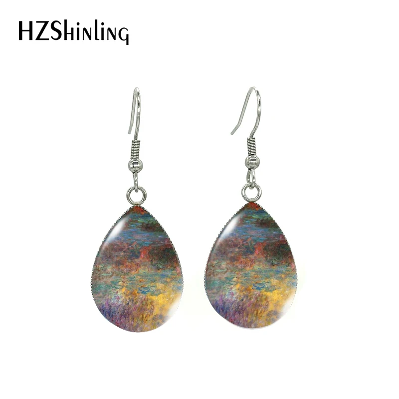 2020 New Water Lilies Claude Mone Oi Painting Dangle Earrings Beauty Flowers Paintings Patterns Stainless Steel Hook Earrings