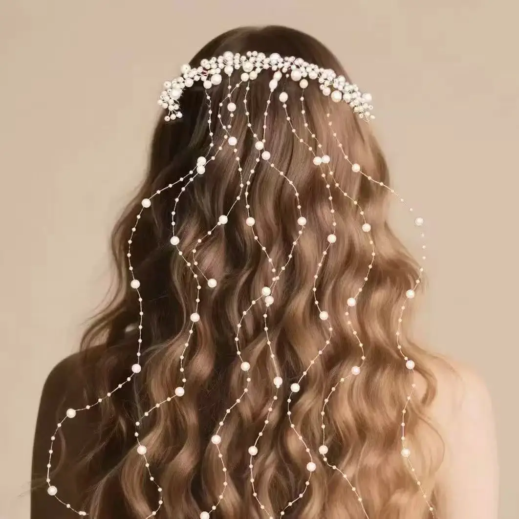 New Korean & European Style Pearl Hair Comb – Handcrafted Bridal Headpiece, Pearl Wedding Hair Accessory with Ribbon