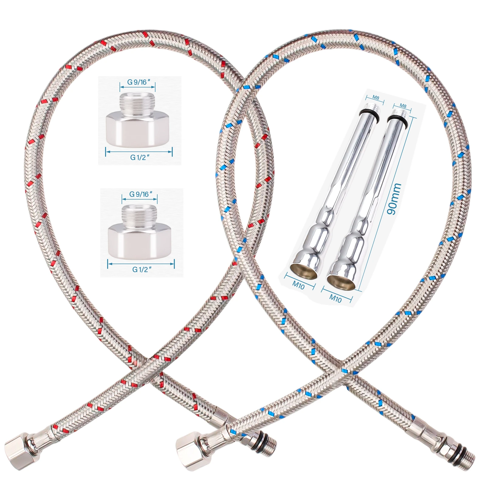 

2PCS Flexible Plumbing Pipes G1/2 G9/16 Cold Hot Mixer Faucet Stainless Steel/Nylon Water Supply Pipe Braided Hoses 60/80/100cm