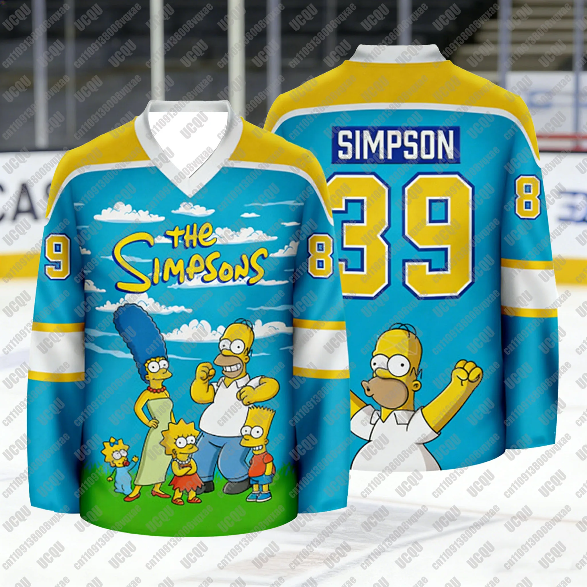 Maillot de hockey unisexe imprimé The Simpsons 2026, à manches longues, col en V, pour le hockey sur glace, haut de sport décontracté