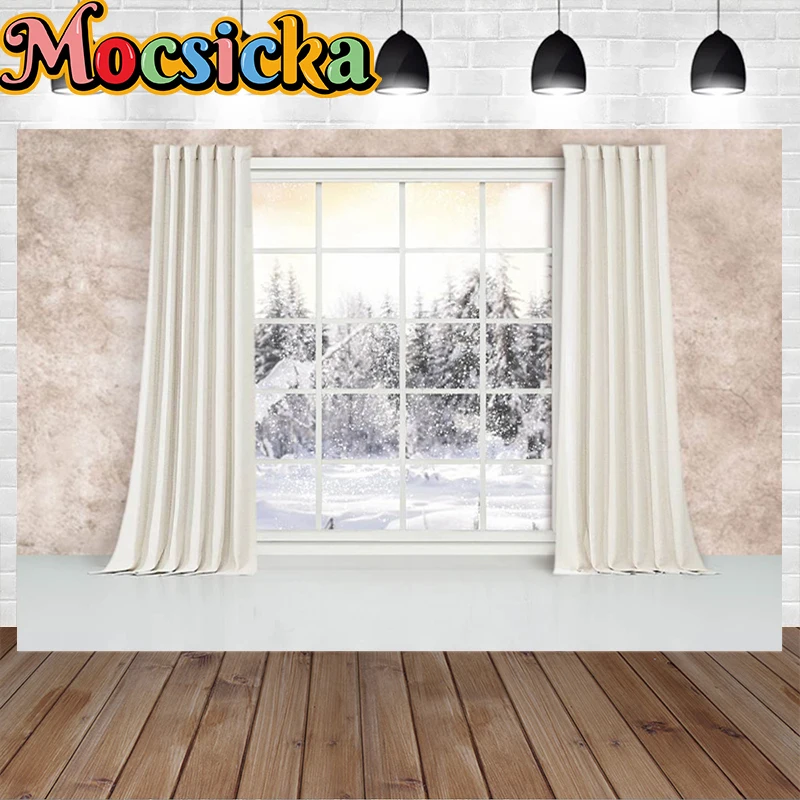 Winter Merry Christmas Background Christmas Photography Room XMAS Children Birthday Party Portrait Banner Backdrops Snow Window