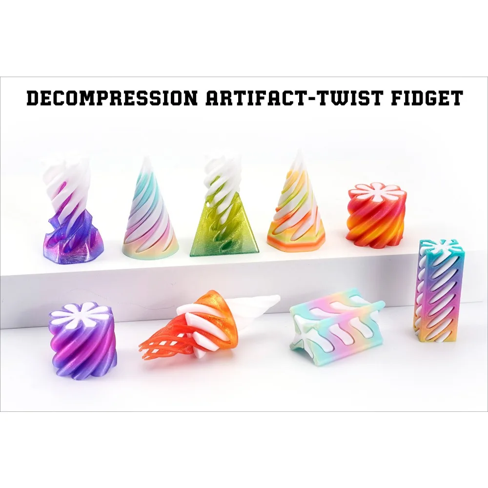 3D Printed Helix Screw Rotating Toys Stress Reducing Tool Pyramid Passthrough Sculpture Spiral Cone Ornaments Home Decoration view 3