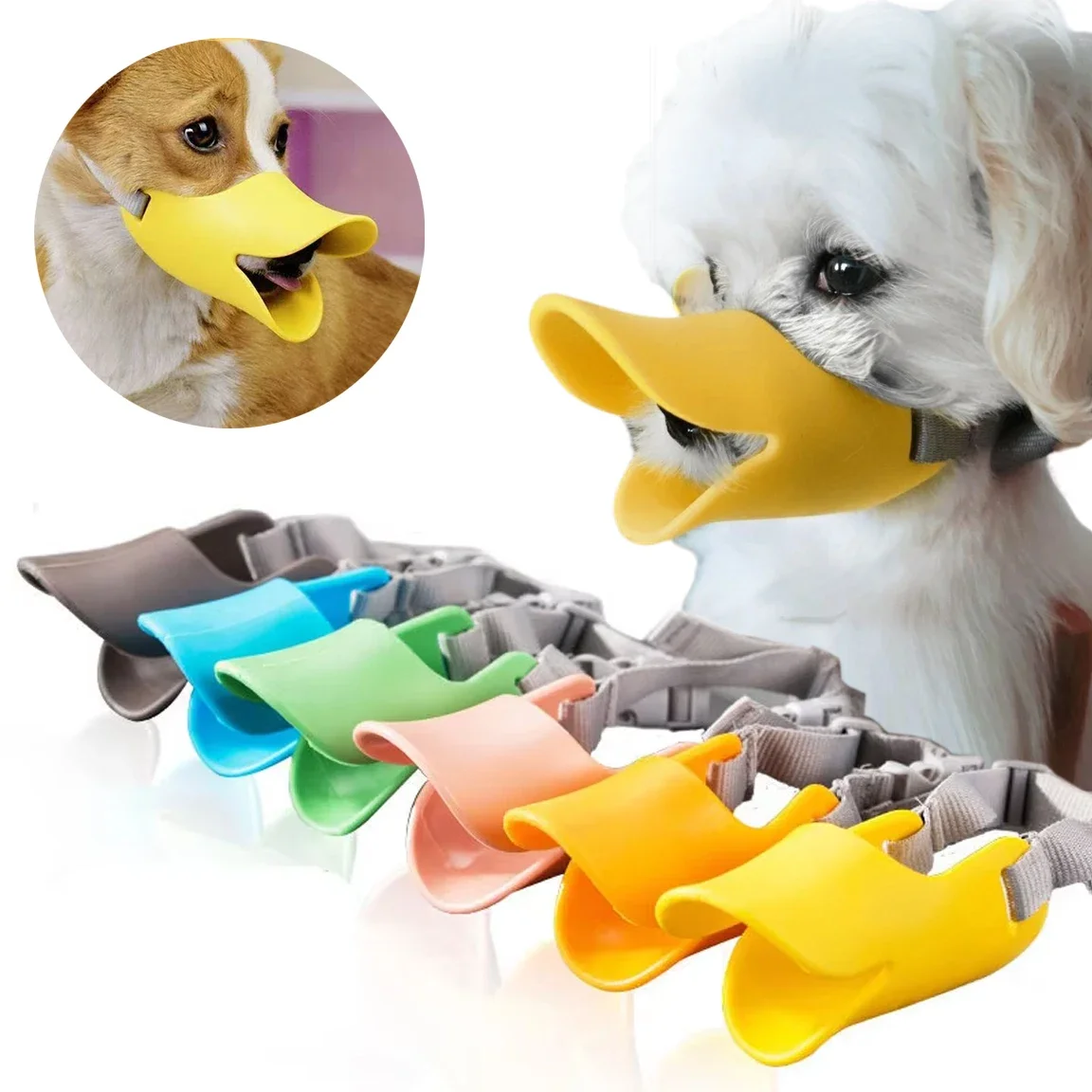 

Anti Bite Breathable Dog Muzzle Pet Soft Silicone Duck Shape Mask for Pet Stop Barking Adjustable Secure Dog Mouth Mask Supplies