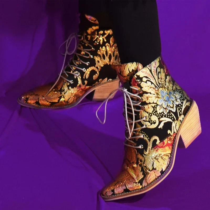 Women ankle boots free big size 23-26.5cm length shipping women shoes winter woman embroidered Flower fashion all match