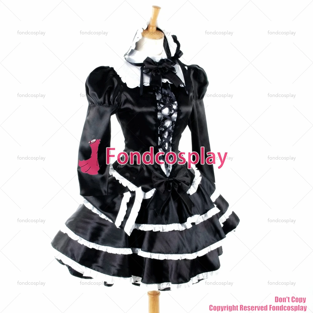 fondcosplay adult sexy cross dressing sissy maid short Punk Black Gothic Lolita Satin shirt skirt Costume Custom-made[G759]