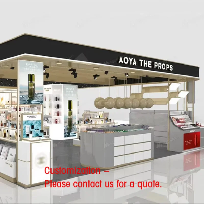 custom.Custom Luxury Cosmetic Kiosk Retail Beauty Display Stand Makeup Skincare Show Cabinet Mall Cosmetics Shop Interior