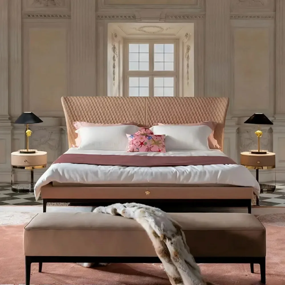 Light luxury high-end bedside home bedroom designer creative stainless steel marble bedside shelf