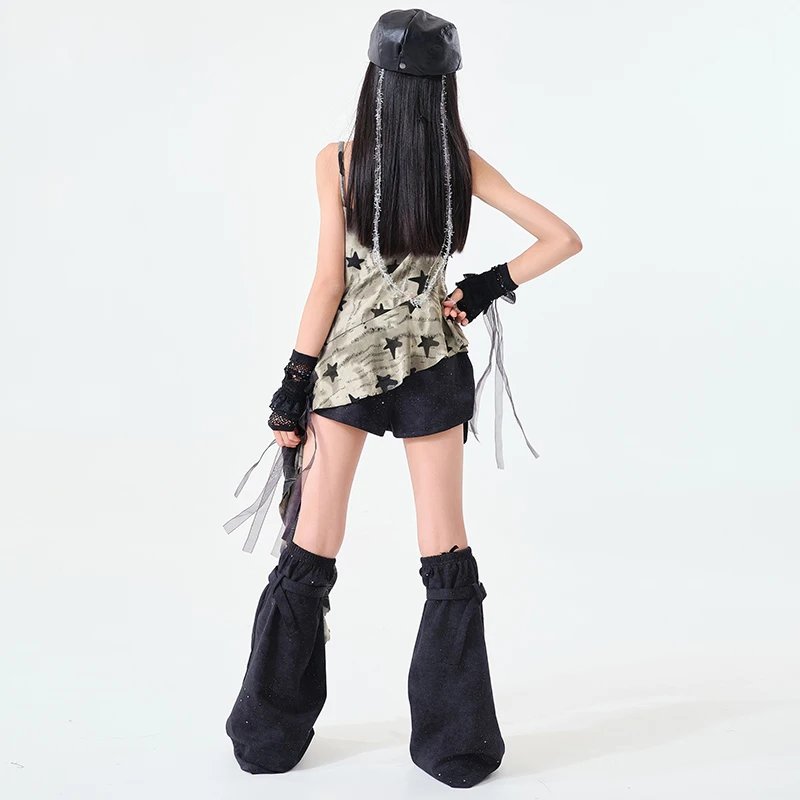 Neue Kpop Dance Bühne Kostüm Mädchen Jazz Leistung Outfit Sling Top Schwarz Shorts Kinder Mode Kleidung Street Dance Tragen AMY2235