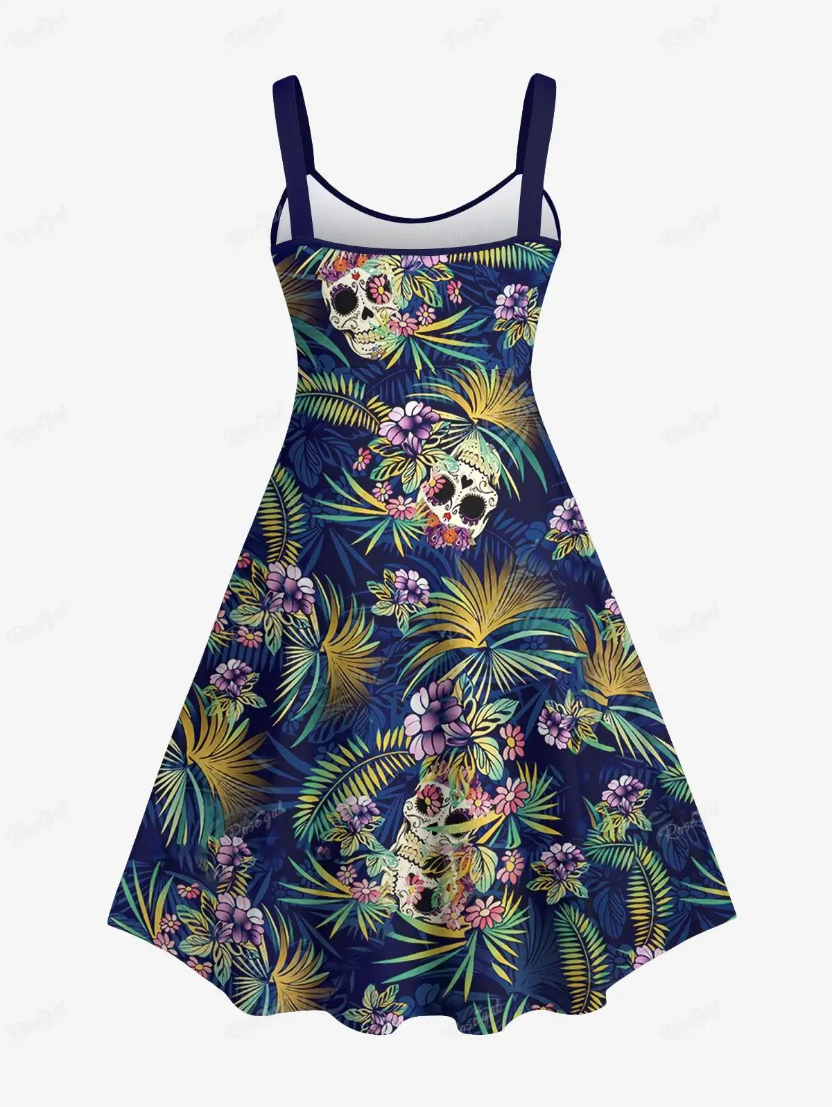 Plus Size Tank Dress vestidos para mujer verano moda 2024 Hawaii  Skulls Coconut Tree Leaf Flower Print Backless A Line