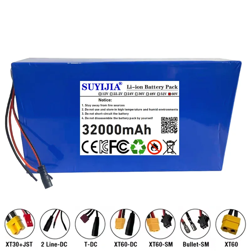 60 فولت 32 أمبير 1000-3000 واط عالية الطاقة 18650 بطارية ليثيوم جديدة 16S8P بطارية مناسبة لمختلف مركبات النقل