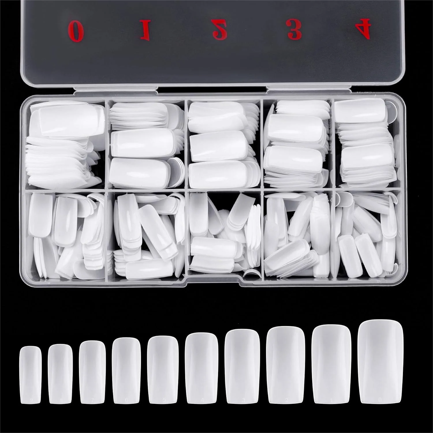 

Full Cover Acrylic False Nail Tips 500PCS 10 Sizes with Case for Nail Art Salon and Home DIY White