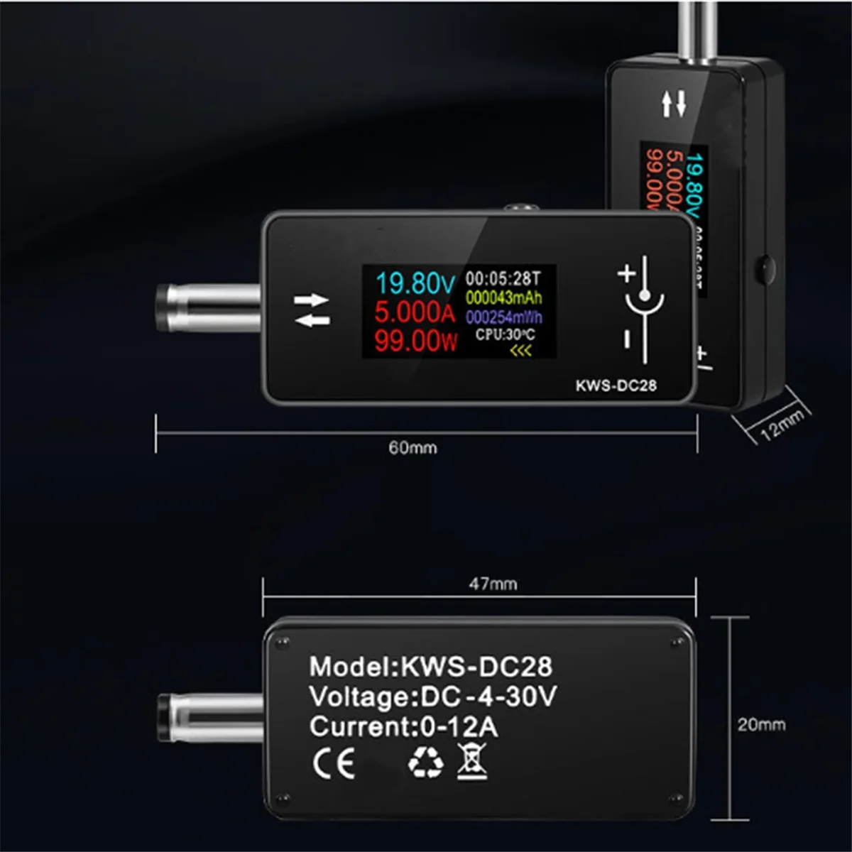 2025 + KWS-DC28 0,96 pulgadas TFT HD pantalla Digital voltaje CC amperímetro medidor de potencia probador de carga de teléfono móvil Detector electricista