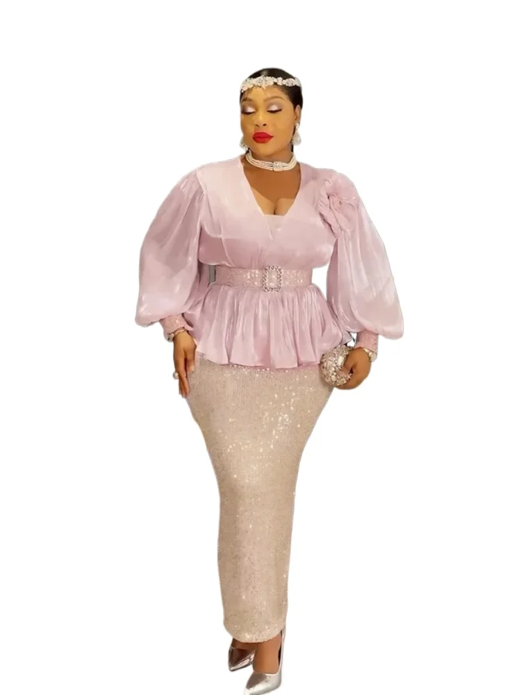 

Sequin Plus Size African Party Dresses for Women 2025 Fashion Dashiki Ankara Wedding Gowns Elegant Muslim Maxi Dress Outfits