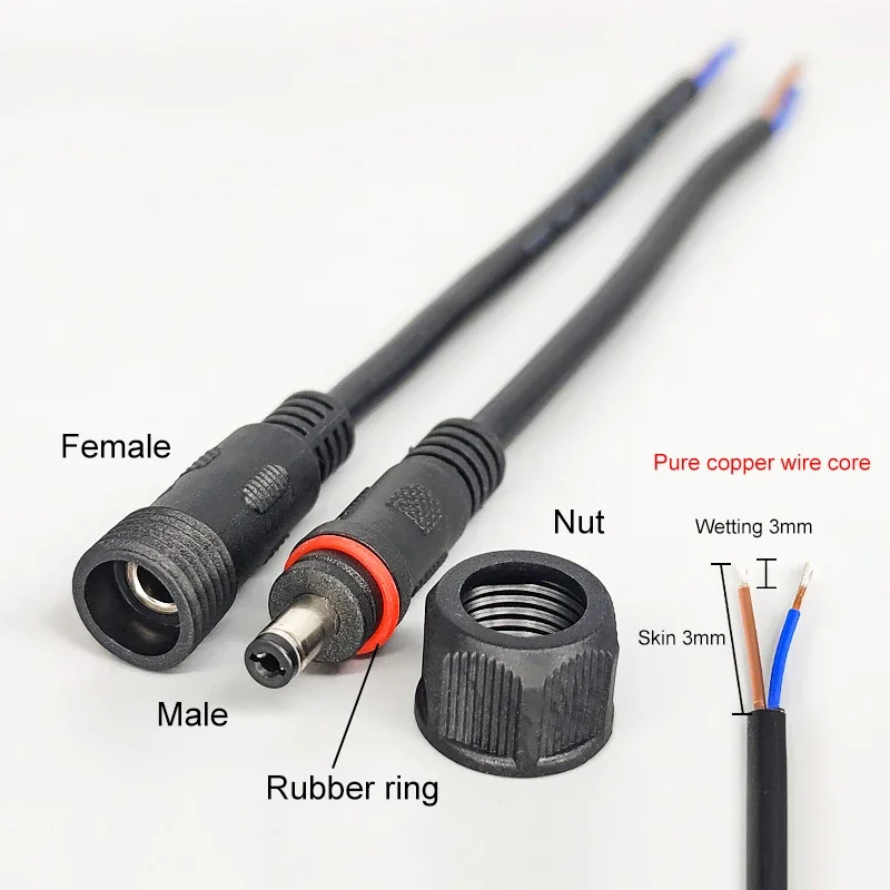 IP67 12V DC Power Plug 3A 5A 8A 2Pin Waterproof Wire Connector Male Female Terminal Butt Joint Monitoring Line Extension Cable