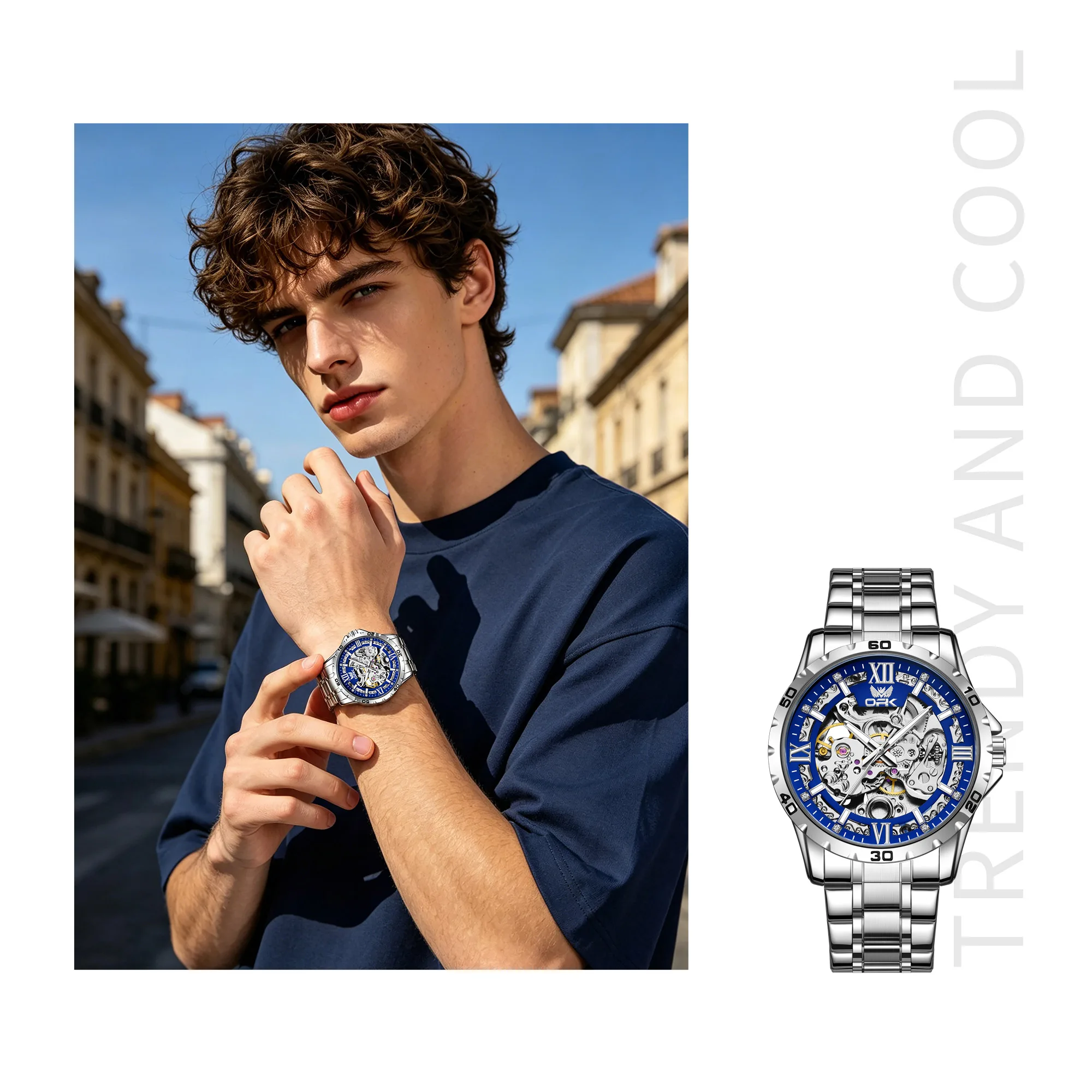 OPK 6100 Skeleton Men's Watches Waterproof Luminous Classic Luxury Automatic Mechanical Business Wristwatch for Man