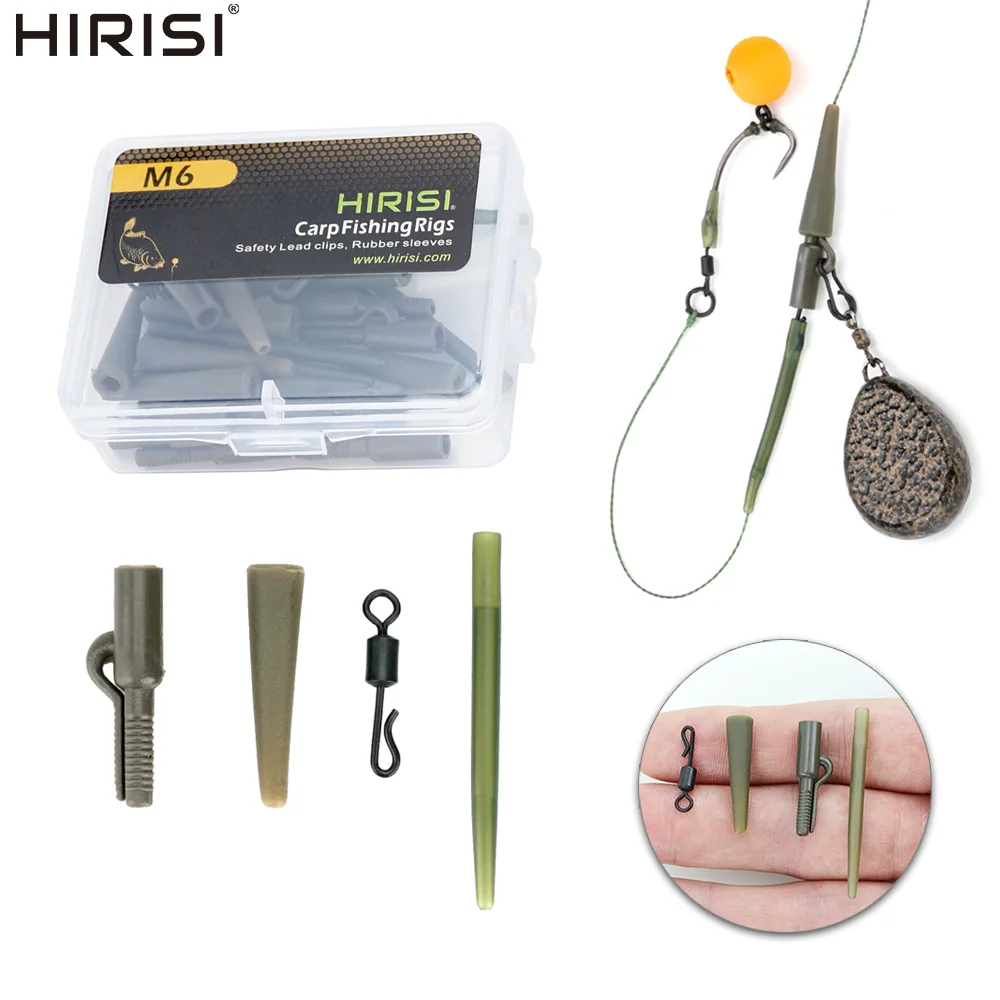 Hirisi 10 Sets Karpfenangeln Rig Kit All-in-One Hubschrauber Rig mit drehbaren Druckknöpfen Hakenhülse Angelzubehör