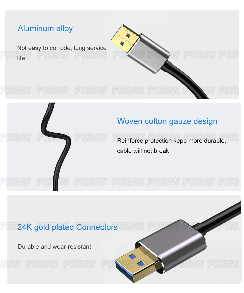 USB-Stecker auf USB-A-Kabel, USB 3.0, 5 Gbit/s, Typ-A-Stecker-Kabel, USB-Stecker auf Stecker, USB-Extender für Festplatte, TV-Box, USB-Kameras, DVD-Kabel – Detail 5
