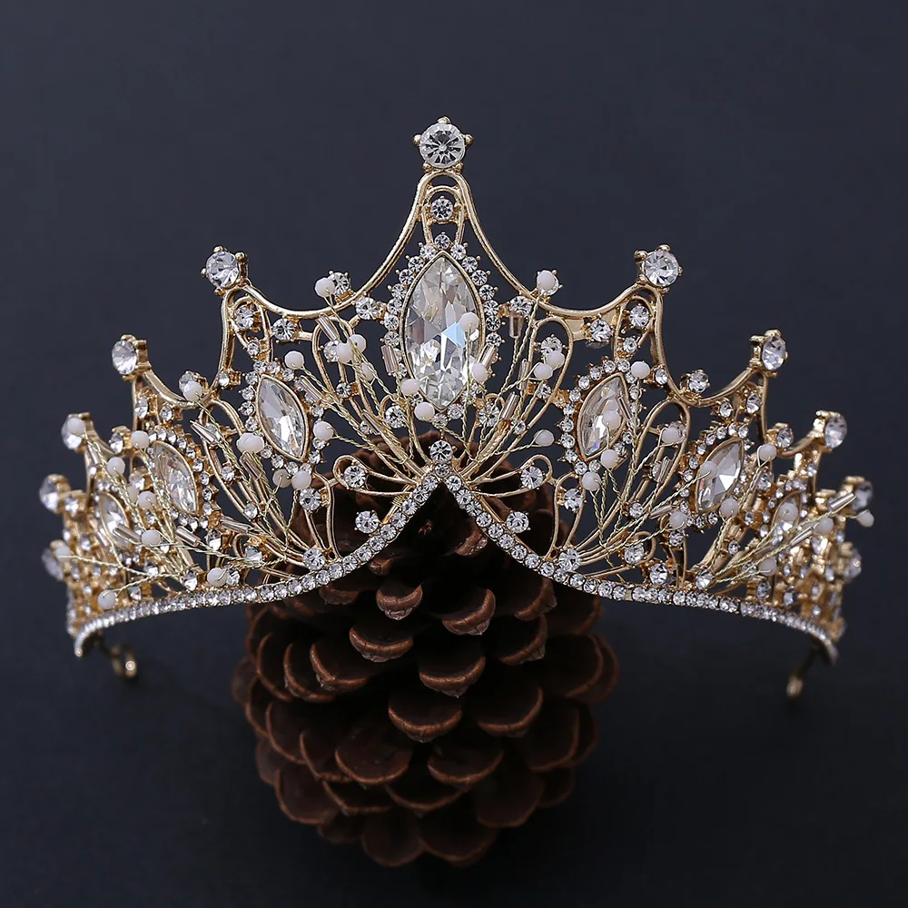 Baroque Vintage Purple Crystal Beads Bridal Tiaras Crown Bride Hairband Black Rhinestone Pageant Diadem Wedding Hair Accessories
