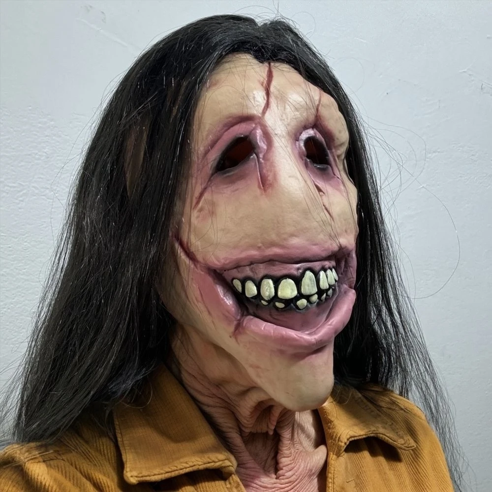 Adulto peruca longa máscara facial de borracha feio zumbi sangrento diabo halloween assustado máscara para cosplay festa acessório
